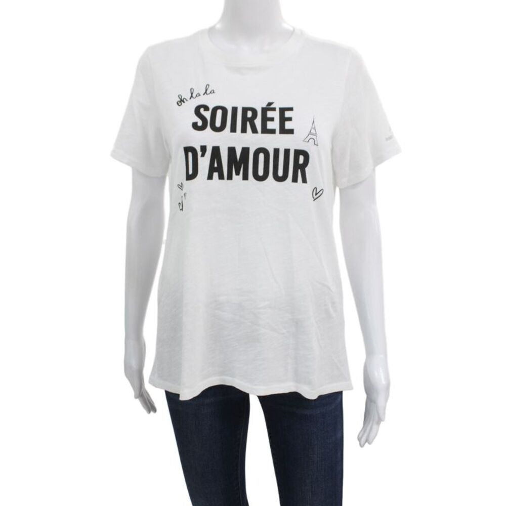 Cinq A Sept Women White Graphic Crew Neck Jersey Cotton Short Sleeve Size S